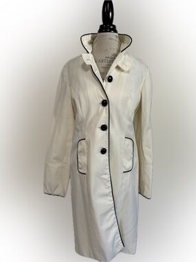 INC International Concepts Cream Trench Coat with Black Accents